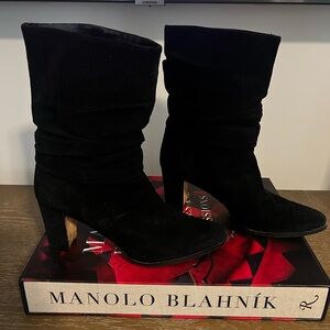 Manolo Blahnik Black Suede Mid Calf Boots